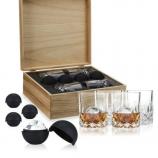 Viski 8-piece Crystal Liquor Glass and Ice Sphere Wood Box Set 0